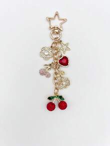 1pc/2pcs, Charming Pink Rhinestone Cherry Heart Pendant Bag Charm, Women's Handbag/Backpack/Shoulder Bag Accessory, Women's Travel Essential Keychain, Car Accessory, Room Decor, Fun Gift For Friends Back To School - Multicolor - View 11