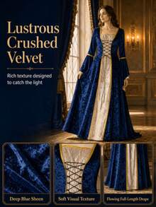 Halloween Cosplay Costume Witch Outfit Women Vampire Costume Ladies Medieval Queen Costume Gold Velvet Long Robe Long Sleeve Renaissance Dress Lace-Up Corset - Royal Blue - View 4