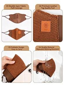 5/1pc Masker Wajah Melengkung Vintage, Kain Rajut dengan Detail Patch Kulit, Tali Telinga Elastis yang Dapat Diatur, Masker Hangat Tahan Angin yang Dapat Digunakan Kembali, Aksesori Nyaman untuk Bersepeda di Luar Ruangan dan Cuaca Dingin Sehari-hari di Musim Dingin - beraneka warna - View 6