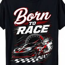 Men'S Born To Race Racing Graphic T-Shirt, Casual Style, Ideal For Racing Enthusiasts And Daily Wear - 黑色 - 查看 7