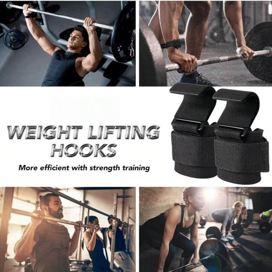 2pcs Set Fitness Squat Weightlifting Pull-Up Wrist Hooks Horizontal Bar Sports Equipment, Used To Reduce Strength Training, Not Hand Strength Hook Gym Accessories - Black - View 1