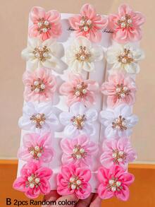 10pcs Women Pink Random Shiny Rhinestone 3D Solid Color Flower Hair Clips Pearl Cute Princess Side Hair Clips Versatile Bangs Clips 3D Hair Clips Alligator Hair Clips Side Clips Girls Hair Accessories Daily Use - Multicolor - View 11