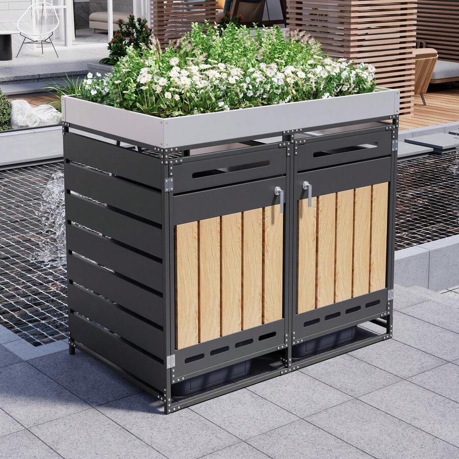Storage Cabinet With Planter, Black Wood Veneer - 黑色 - 查看 1