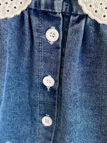 2pcs/Set Baby Girl Cute Style Lace Collar Ruffle Cuff Long Sleeve Top, Lace Elastic Waist Wide Leg Pants, Autumn - Blue - View 4