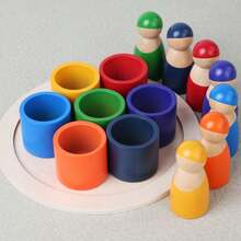 12 Colors Solid Wood Rainbow Stacking Tower Blocks, Color Matching Children's Role Play Simulation Doll Doll - Multicolor - View 2