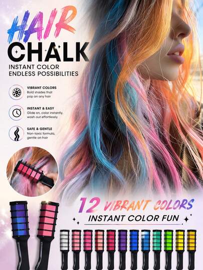 Ytruns Temporary Hair Dye Chalk Comb Set, Washable Hair Coloring Comb, Vibrant Instant Hair Dye Kit, Suitable For Women And Girls, Cosplay, Halloween, Party, Festival, Costume And DIY Hairstyle Design