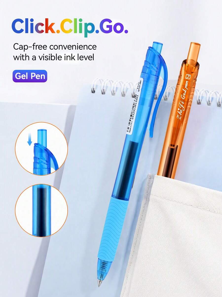 Set Pulpen Gel Warna-warni yang Dapat Ditarik, 8 Warna/10 Warna (Opsional), Ujung Tebal 0,7mm, Pulpen Berbasis Air Warna-warni yang Dapat Ditarik, Badan Transparan, Level Tinta Terlihat, Halus, Cepat Kering, untuk Menulis Jurnal, Menandai, Menggambar, Melukis, Pulpen Gel Multi-Warna yang Dapat Ditarik, untuk Pelajar, Kantor, Menulis, Spidol. - Tekan pena - View 1