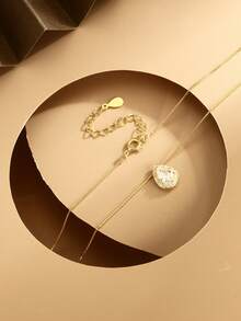 LEKANI S925 Sterling Silver Necklace 1pc Gold Fashion Design Water Drop Shape Pendant Necklace Simple Elegant Gift For Girlfriend Best Friend Exquisite Gift Niche Daily Wear Collarbone Chain Necklace - Gold - View 5