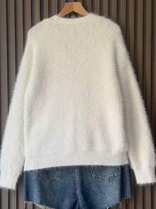 Minimalist Solid Color Velvet Women's Dress, Suitable For Dates, Holidays, And School, Autumn/Winter White - White - View 6