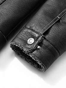 Men's Autumn/Winter Minimalist Thermal-Lined Leather Jacket With Pockets - Black - View 7