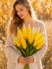 1pc Realistic Soft Yellow Hyacinth Artificial Flower, Suitable For Spring Home Decor, Dining Table And Farmhouse Floral Arrangement Faux Flower Stem - Yellow - View 1