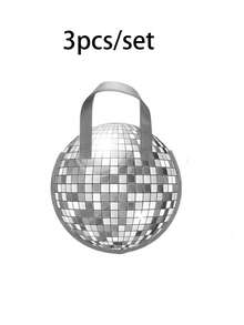 Disco Ball Design Tote Storage Bag, Retro 70s Theme Party Handbag, Silver Mirror Ball Pattern Round Handle Portable Bag, Reusable Portable Storage Bag, Suitable For Nightclub, Birthday, Bachelorette Party Decoration - Multicolor - View 8