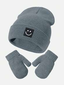 1 Set Baby Winter Knitted Hat And Gloves Set, Elastic Yarn Smile Label, Warm And Comfortable Toddler Hat And Gloves Set, Suitable For Daily Outdoor - 1set - View 14