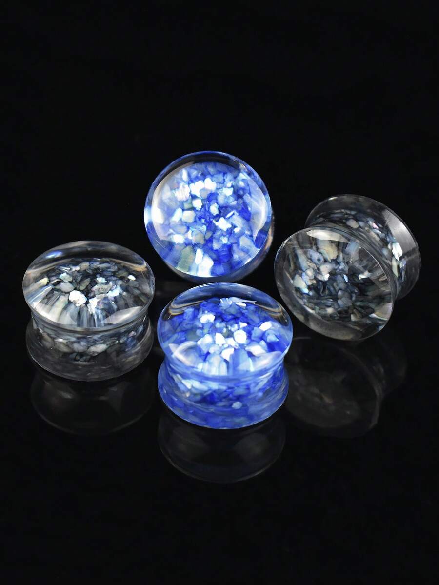 1 Pair 8-30mm Shell Fragment Lightweight Low Sensitivity Round Shape Acrylic Body Piercing Jewelry Tunnel Plugs - Sequins - View 1