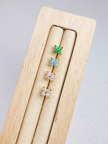 4件/組彩色耳釘疊戴套組，低過敏性14K鍍金鋯石花朵耳洞飾品，適合女性女孩夏季日常派對 - Gold-10# - 查看 3