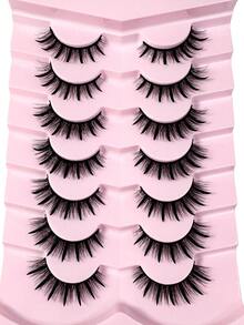 7Pairs Cat Eye Wet Look Curly False Eyelashes - Spiky Cartoon Style Transparent Band Natural Style Suitable For Daily And Party Makeup - Spiky Manga Lashes - View 6