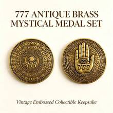 Double-Sided Bronze 777 Lucky Collectible Coin, Embossed Zodiac Wheel And All-Seeing Eye Hand Relief Alloy Commemorative, Approx. 1.57 Inch Diameter, Vintage Astrology Decorative Ornament, Suitable For Desktop Hobby Collection - Multicolor - View 1