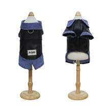 Patchwork Plaid Pet Leather Jacket, Small Cat & Dog Autumn/Winter Motorcycle Style Coat - Blue - View 7