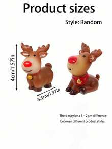 Christmas Mini Reindeer Figurine Set, Cute Red Nose Deer Desktop Decor, Winter Snow Scene Fireplace Mantel, Desk, Gift Box, Terrarium, Holiday Party, Home And Christmas Village Decoration - Multicolor - View 6