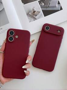 奢華復古酒紅色手機殼,適用於 iPhone 17 Pro Max 16 15 Plus 14 13 12 11 Pro Max,純色軟質防震保護殼 - 酒紅色 - 查看 12
