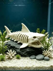 New 3D Printed Shark Skeleton Aquarium Decoration, Mini Fish Tank Decor, Animal Hiding Cave, Shark Fossil Hideout Fish Tank Landscaping, Suitable For Various Sizes Of Fish Tanks - Happy Aquarium - View 2