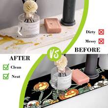 1pc Halloween Pumpkin Skull Pattern Rubber Faucet Splash Guard, Bathroom Faucet Splash Guard, Mud Guard, Moisture-Proof Anti-Slip Faucet Pad, Kitchen Countertop Accessory. Protect Your Kitchen Countertop. - Multicolor - View 7