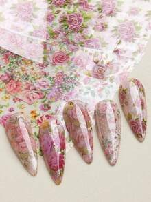 10pcs Nail Art Stickers, Holiday Pattern Foil Transfer Sticker Set, Laser Country Rose Pattern Nail Foil Stickers, Suitable For Women DIY Nail Decoration - Multicolor - View 8