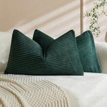 1/2pcs Set Cushion Covers, Dark Green Corduroy Striped Pattern, Decorative Cushion Covers, Sofa Cushions, Sofa Cushions, Decorative Cushion Covers, Office, Living Room - Dark Green - View 9