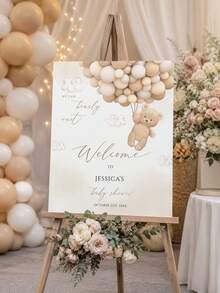 Custom Baby Shower Welcome Sign - Teddy Bear Theme Style, Personalized Name & Date Display Board, Neutral Beige Balloon Style Entrance Decor (Suitable For Boy Or Girl), Home Decor, Party Decor, Custom Poster - Multicolor - View 5