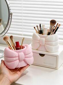 1pc Cute 3D Bow Makeup Brush Holder, Elegant Vanity Cosmetic Storage Box, Desktop Lipstick Holder, Suitable For Dormitory And Bedroom Decor - Multicolor - View 3