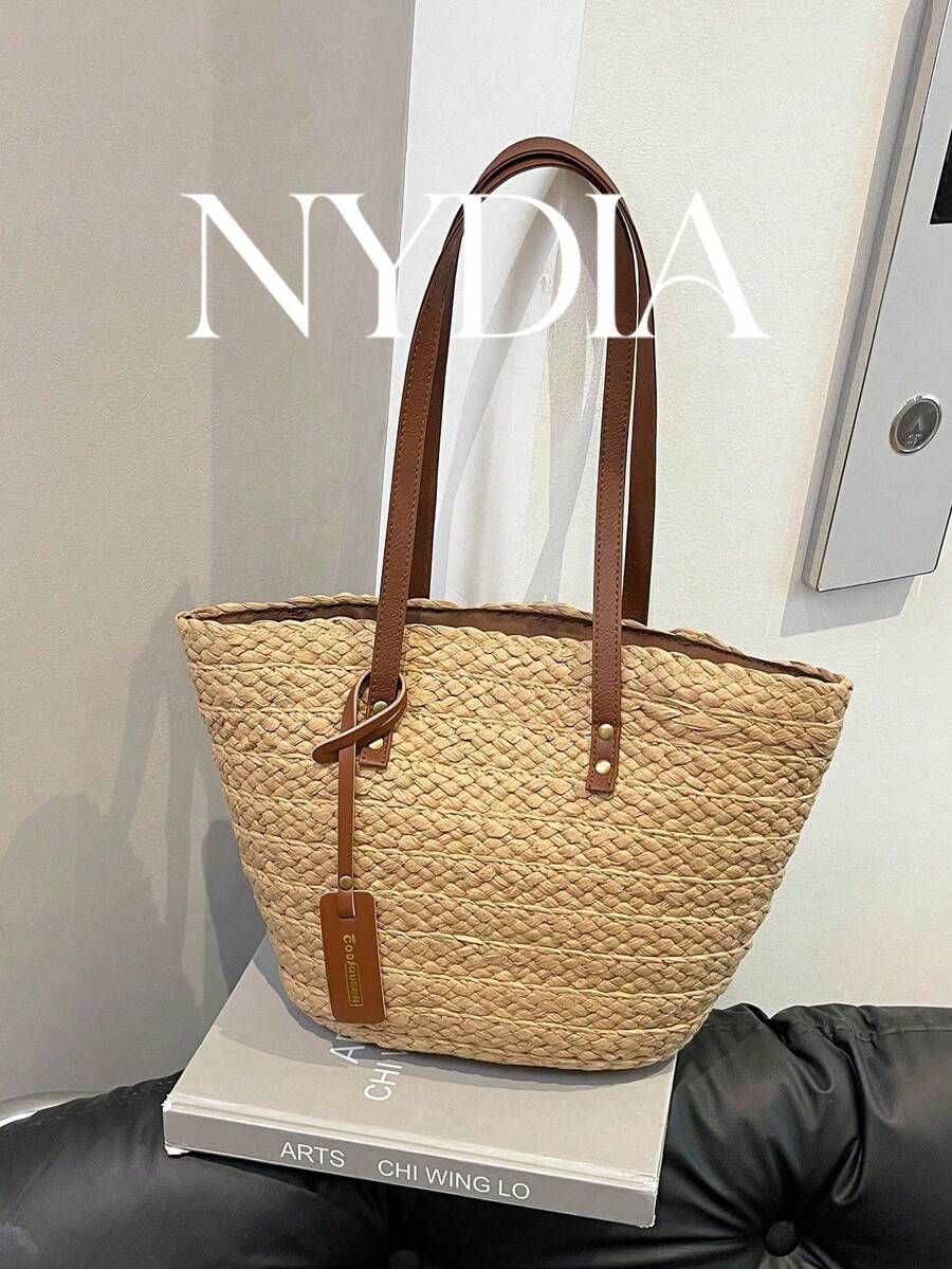 1pc High-Quality Textured Straw Bucket Handbag, Suitable For Daily Dates, Shopping, Fashionable Vacations, Beach Essentials, Summer Necessities ,Holiday