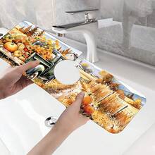 1pc Thanksgiving Pumpkin Pattern Rubber Faucet Splash Guard, Bathroom Faucet Splash Mat, Mud Guard, Moisture-Proof Anti-Slip Faucet Pad, Kitchen Countertop Accessory. Protect Your Kitchen Countertop. - Multicolor - View 10