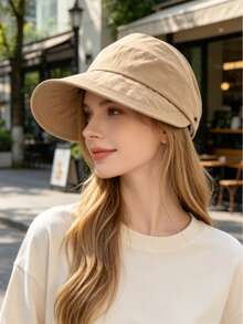 Women's Summer New Hollow Out Breathable Bucket Hat Outdoor Sun Protection UV Protection Ponytail Tie Fashion Duck Bill Cap - Khaki Rose - View 3