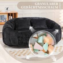 Bean Bag Sofa - Beige Chenille, Comfortable Accent Chair For Home And Outdoor Use - 黑色 - 查看 2