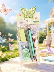 Flutter Into Fun: Fjärils-skrivbordsset – 6 drömmiga tillbehör inklusive gelpennor, evighetsblyertspenna och självhäftande anteckningar – perfekt för skolstart - Multifärgad - Visa 5