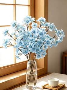 1/4/8 piezas Flor de cerezo artificial, planta artificial de flor de durazno de seda, adecuada para decoración de primavera, jardín DIY, mesa de comedor del hogar, decoración de fiesta, decoración de boda, regalo de cumpleaños, ceremonia de graduación, etc. - Celeste - Ver 5