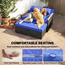Double Garden Rattan Daybed, Wicker Sun Bed Chaise Lounger With Storage Ottoman, 4-Level Adjustable Backrest On-Site - 1 - View 6