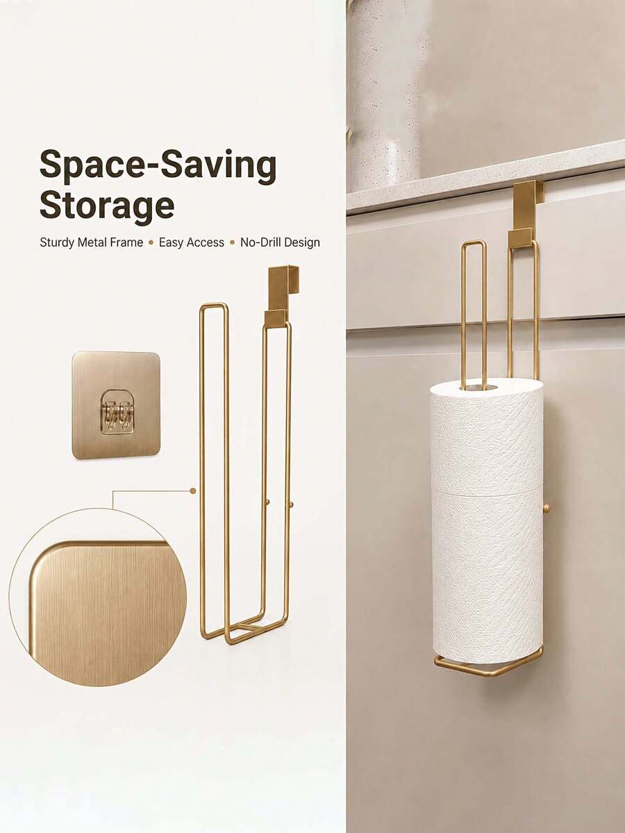 1pc Modern Luxury Metal Paper Towel Holder, Multi-Function Long Wall-Mounted Storage For Kitchen, Bathroom, Home Cabinets And Daily Home Organization - Multicolor - View 1