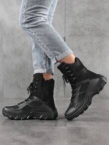 New Men's High-Top Tactical Boots, Breathable Outdoor Hiking Boots, Lightweight Mountaineering Boots - Black - View 3