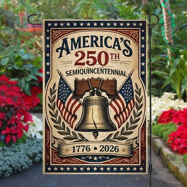 1pc 250th Anniversary Garden Flag, 250th Birthday Freedom American Flag, 1776-2026, Bald Eagle, Liberty Bell Design, Welcome Celebration Garden Flag, 12X18 Inches, Perfect For Yard Decor And Celebration Decor, Home And Scene, Flag Pole Not Included, Single-Sided Print