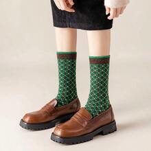CT TAPESOCKS 5 Pairs Of Women's Retro Mid Tube Socks With Grid And Ripple Design, Suitable For Women's Autumn And Winter Casual Outdoor Socks - Multicolor - View 3