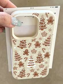 Fashionable Cute Minimalist Gingerbread Man Christmas Tree Snowflake Pattern Phone Case Compatible With IPhone 18/18Pro/18ProMax/17/17Pro/17ProMax/16/16Pro/16ProMax/15/15Pro/15ProMax/14/13/12/11 Cartoon Christmas Tree Snowflake Anti-Drop Soft Shell Phone Protective Cover - Beige - View 1
