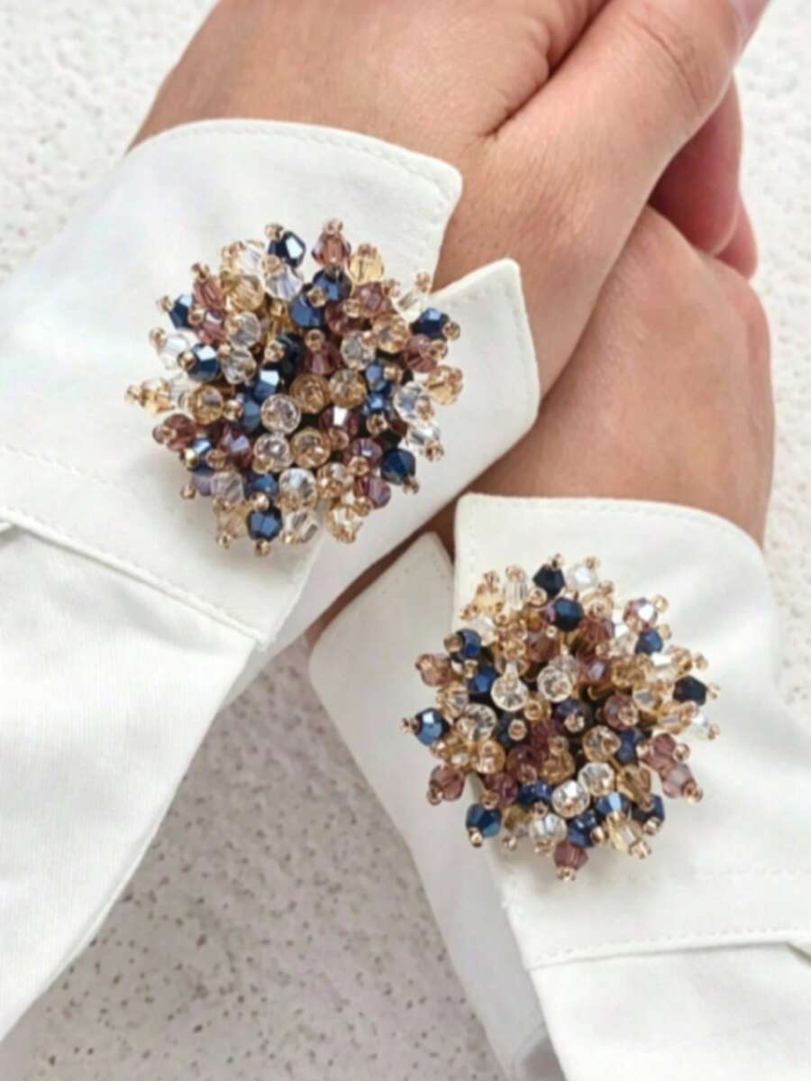 Elegant Geometric Pattern Cufflinks, Starry Sky Shirt Cufflinks, Clip-On Cufflinks, Fashion Crystal Cufflinks, Suitable For Tuxedo And Wedding Dress Decoration - Multiple Colors - View 1