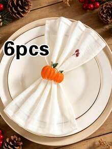 6/12 Stücke Thanksgiving Kürbis Serviettenringe, geeignet für Hochzeitsfeier, Feiertagsfeier, Picknick Camping, Landtreffen, Geburtstagsbankett Tischdekoration Serviettenhalter, einfacher Stil - Verschiedenfarbig - Übersicht 8