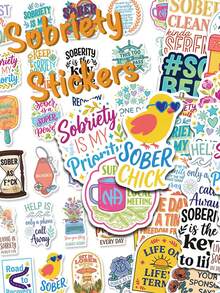 50pcs Sobriety Motivational Graffiti Stickers, Recovery Affirmation Quotes Aesthetic Stickers For Laptop, Journal, Notebook, Guitar, Skateboard, DIY Gift - Multicolor - View 12