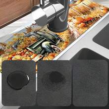 1pc Thanksgiving Pumpkin Pattern Rubber Faucet Splash Guard, Bathroom Faucet Splash Mat, Mud Guard, Moisture-Proof Anti-Slip Faucet Pad, Kitchen Countertop Accessory. Protect Your Kitchen Countertop. - Multicolor - View 9