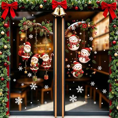 1/5 piezas Pegatinas navideñas de muñeco de nieve y reno lindos para ventanas, calcomanías electrostáticas de PVC de doble cara visibles, adecuadas para sala de estar, dormitorio y decoración del hogar de otoño