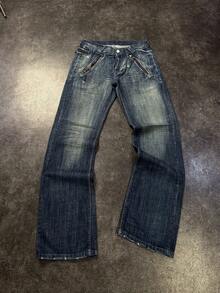 Men's Vintage Washed Flare Leg Jeans, Zipper Pockets And Multi-Pocket Details, Y2K Casual Streetwear Style - Dusty Blue - View 9