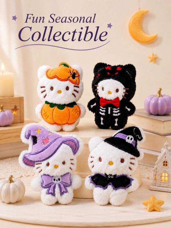 SANRIO 1個 Hello Kitty 萬聖節毛絨包包吊飾，柔軟迷你 Cosplay 設計掛件附珠鏈，4 款可選，可愛背包、手提包與車內裝飾，適合女孩、青少年與收藏家，療癒可愛的節日禮物、驚喜玩具、萬聖節禮物