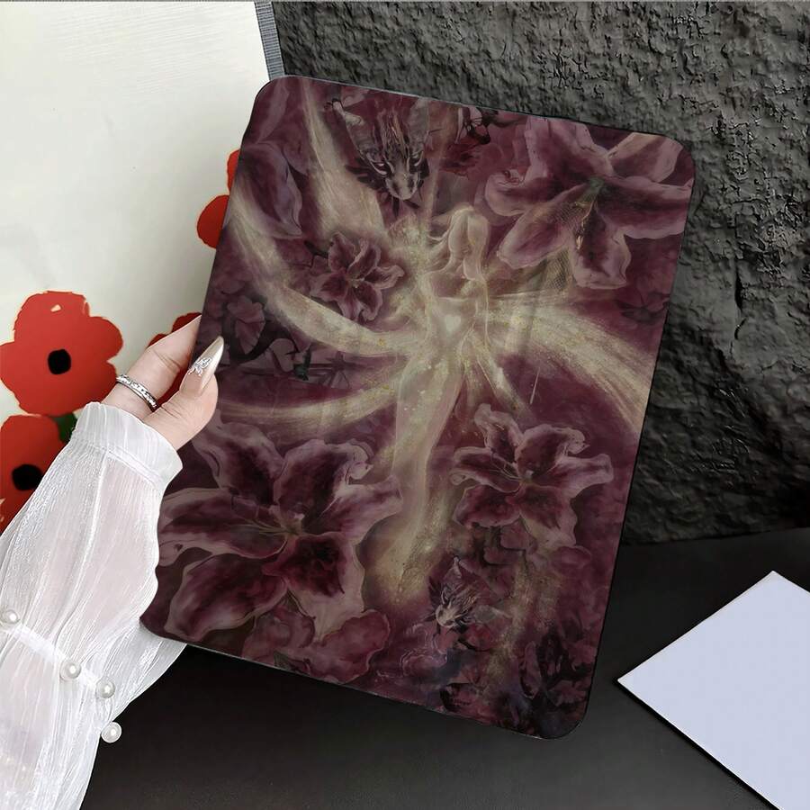 深色復古浪漫藝術風格平板保護套，附筆槽，兼容 iPad 11 (A16 2025)，自動休眠/喚醒功能，兼容 5/5PRO/6/6PRO/7/7PRO，兼容 Matepad，兼容 Honor Pad